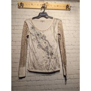 Miss Me Women's Cream and Brown Long Sleeve Top